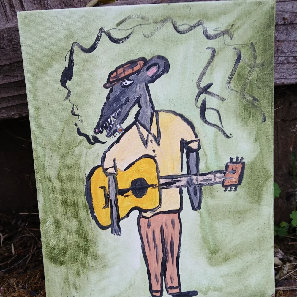 Mouse Playing Guitar Painting Whimsy - Picture 4 of 5